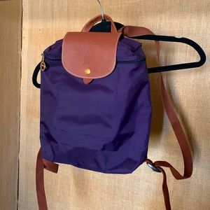 Longchamp ‘Le Pliage’ mini purple backpack